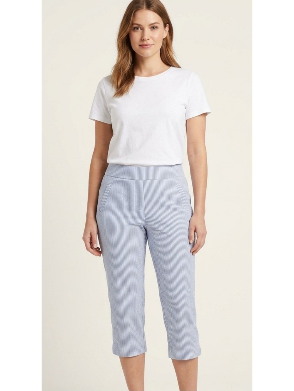 89th & Madison Striped Capri Pants Blue & White Size LP